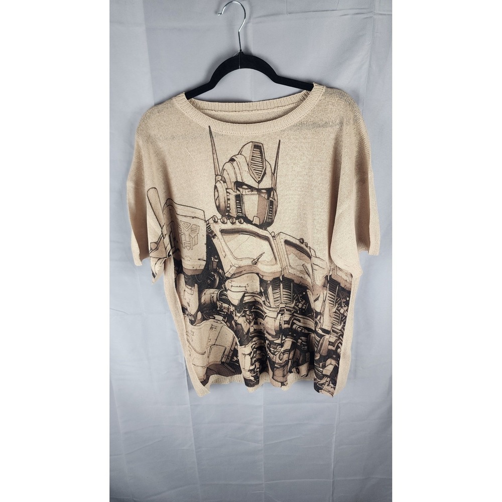 Transformers Optimus Prime Graphic Knit Short Sleeve Sweater Tan Beige 3XL